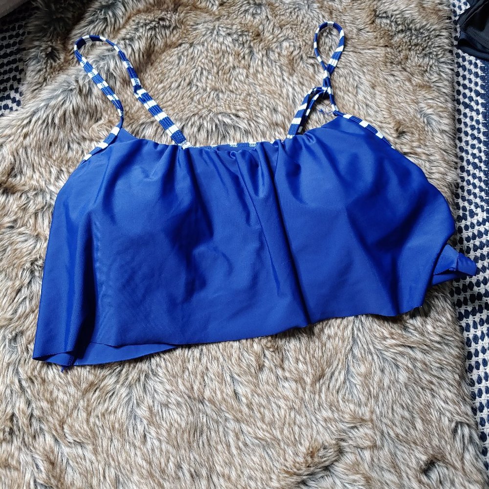 Small blue white ruffle swim top